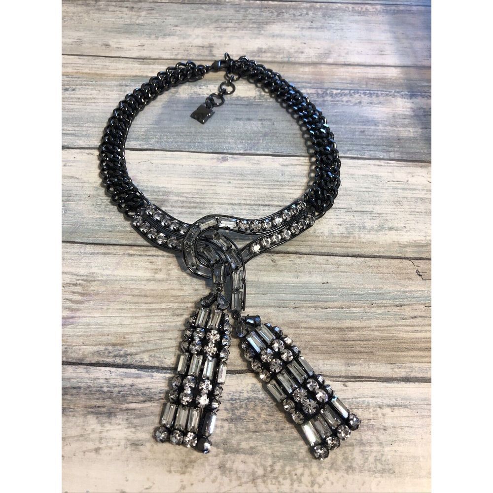Chunky GunMetal‎ Chain Rhinestone Necklace Statement NWOT Collar 16"